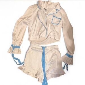 Beach Riot White and Light Blue Pajama Set